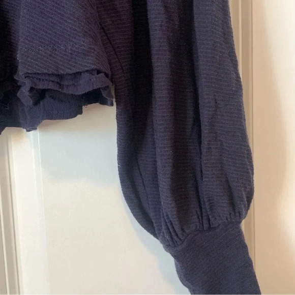 Free People Billie Crop Top Cotton Modal Long Sleeve Puff Cuff Navy Blue XS - Picture 5 of 10